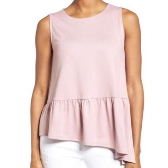 Nordstrom Gibson Pink Asymmetrical Ruffle Hem Tank - Picture 3 of 7